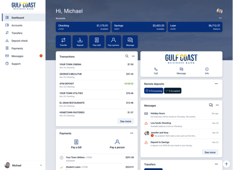 Gulf Coast Business Bank online banking example account
